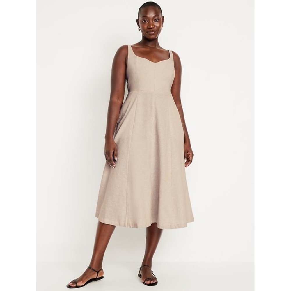 Old Navy Linen Sweetheart Sleeveless Beige Midi Dress Women's Size XXL